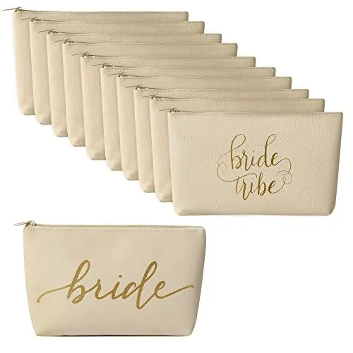 11 Piece Set of Cream Beige Faux Leather Bride and Bridal Party