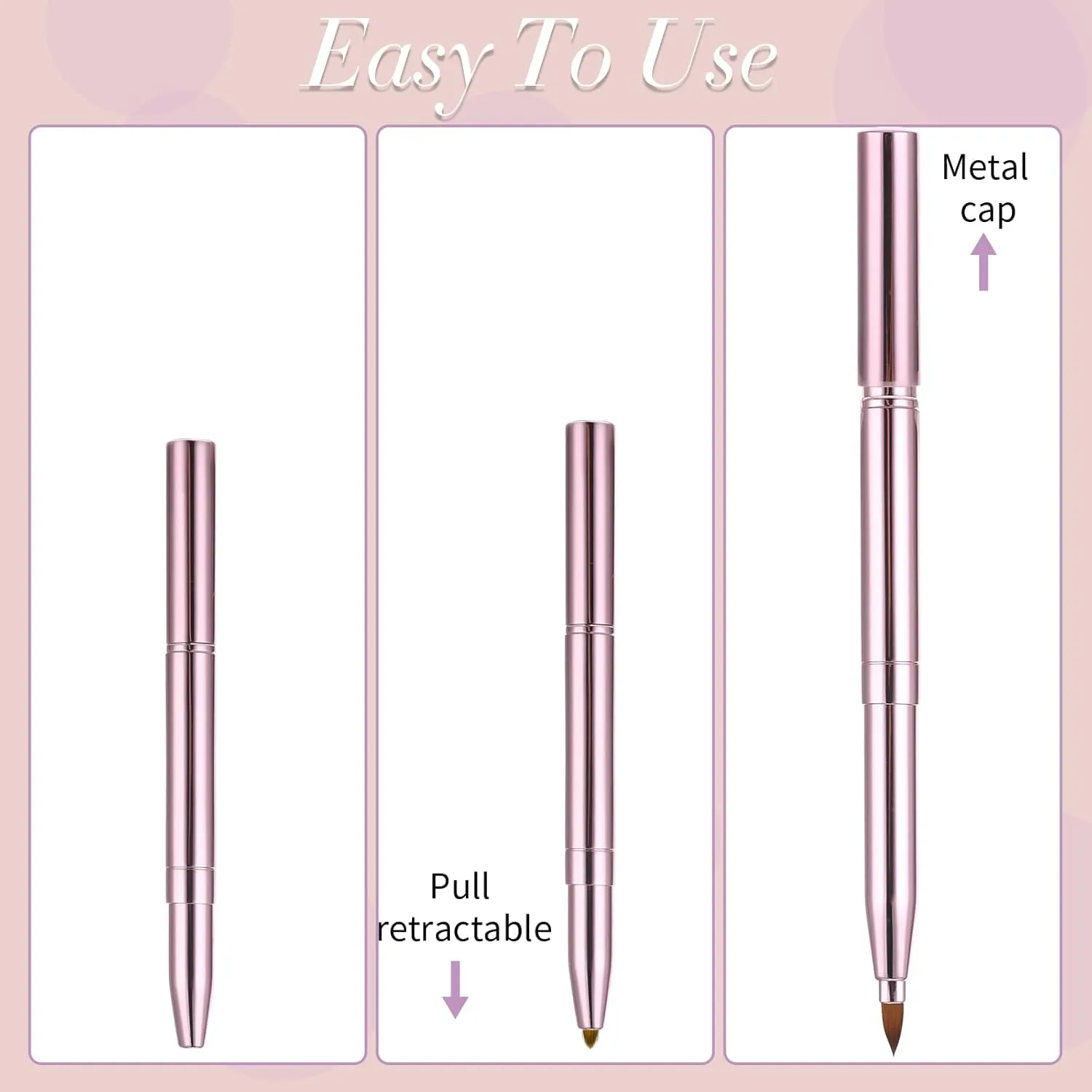 2 Pack Retractable Lip Brush for Lipstick, Double-Ended Lip Makeup Brushes Retractable with Cap Lip Gloss Lipstick Brush Applicator Travel