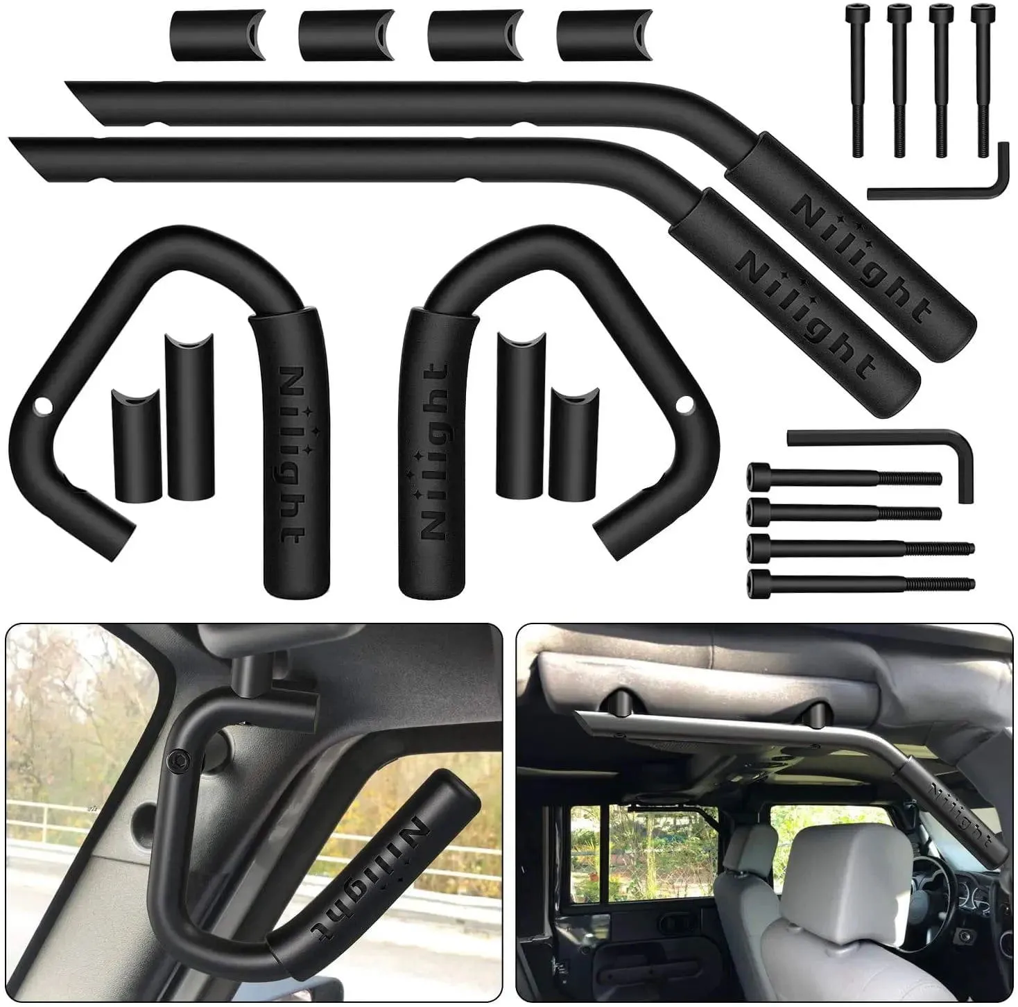 2007-2018 Jeep Wrangler JK JKU Front Rear Grab Aluminum Roll Bar Grip Handles