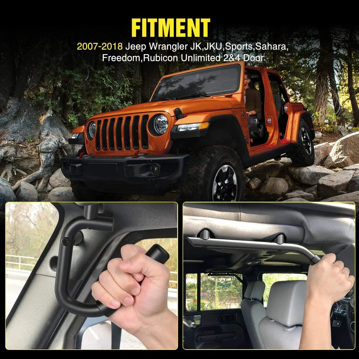 2007-2018 Jeep Wrangler JK JKU Front Rear Grab Aluminum Roll Bar Grip Handles