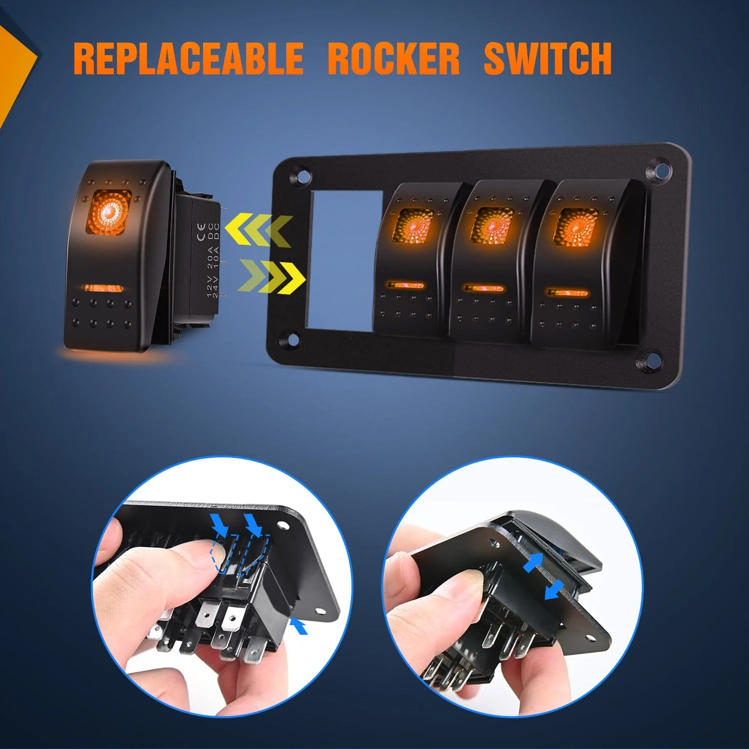 4Gang Aluminum 5Pin ON/Off Rocker Switch Panel Orange