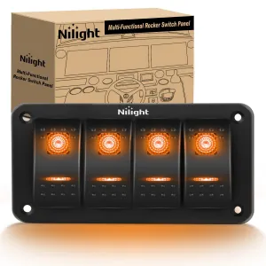 4Gang Aluminum 5Pin ON/Off Rocker Switch Panel Orange