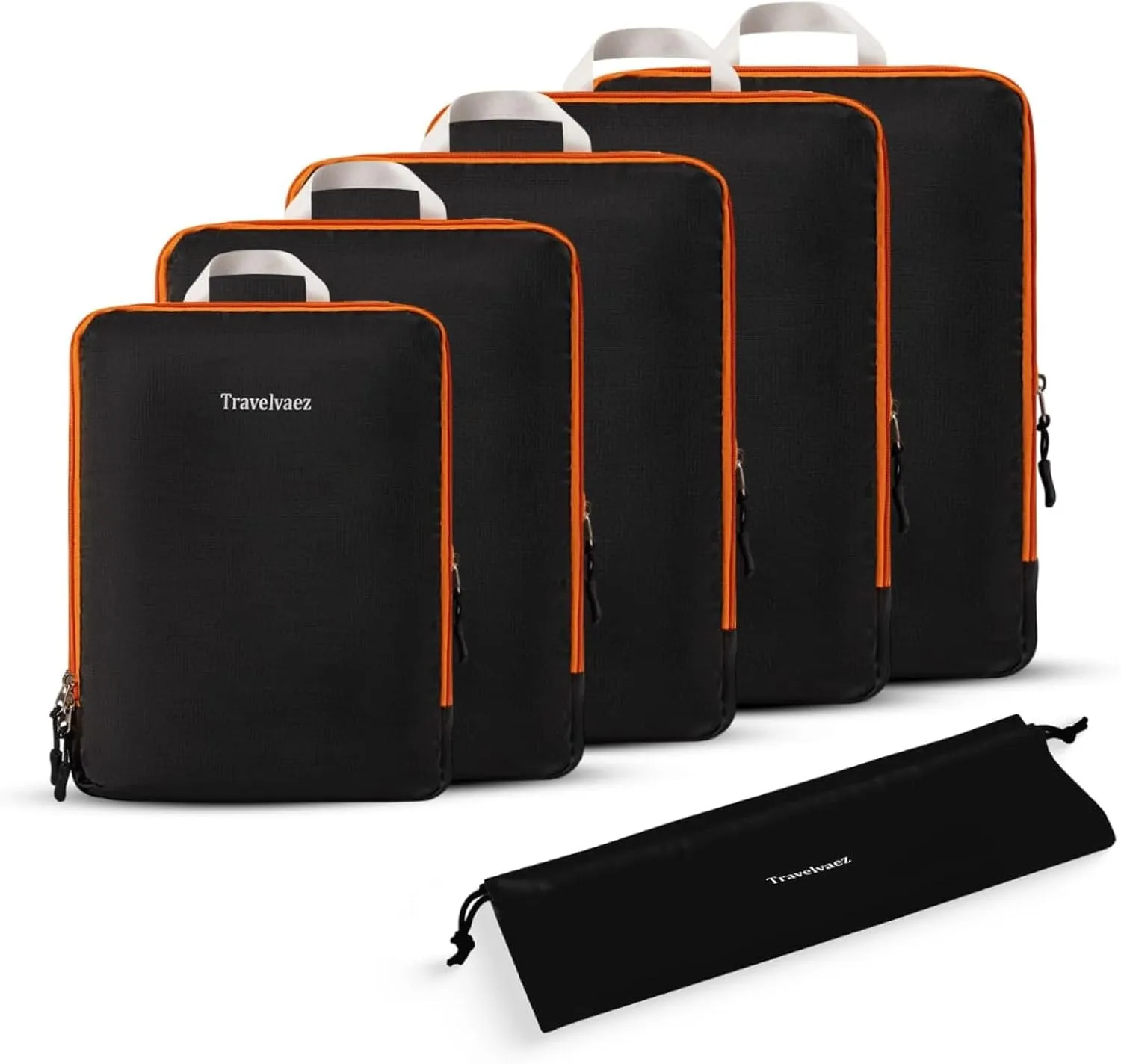 6 Set Compression Packing Cubes. Expandable and Lightweight Packing Cubes for Travel with Laundry Bag. (Black).