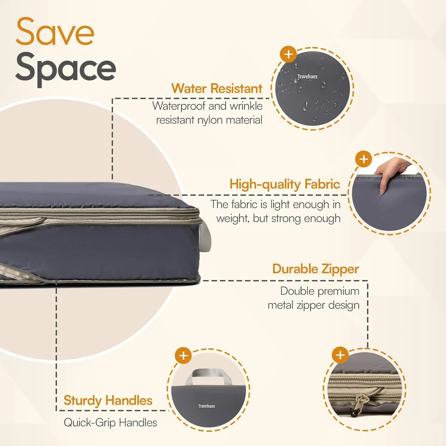 6 Set Compression Packing Cubes. Expandable and Lightweight Packing Cubes for Travel with Laundry Bag. (Grey).