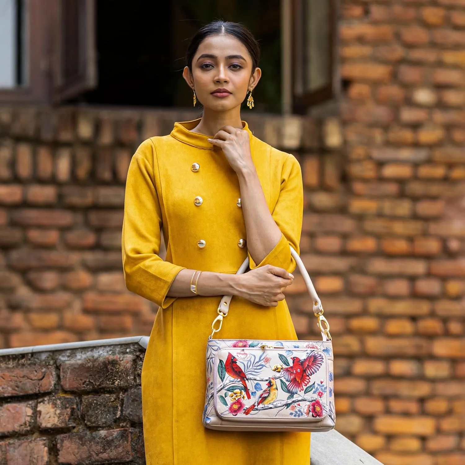 Anuschka Womens Genuine Leather Shoulder Organiser - Hand Painted Exterior
