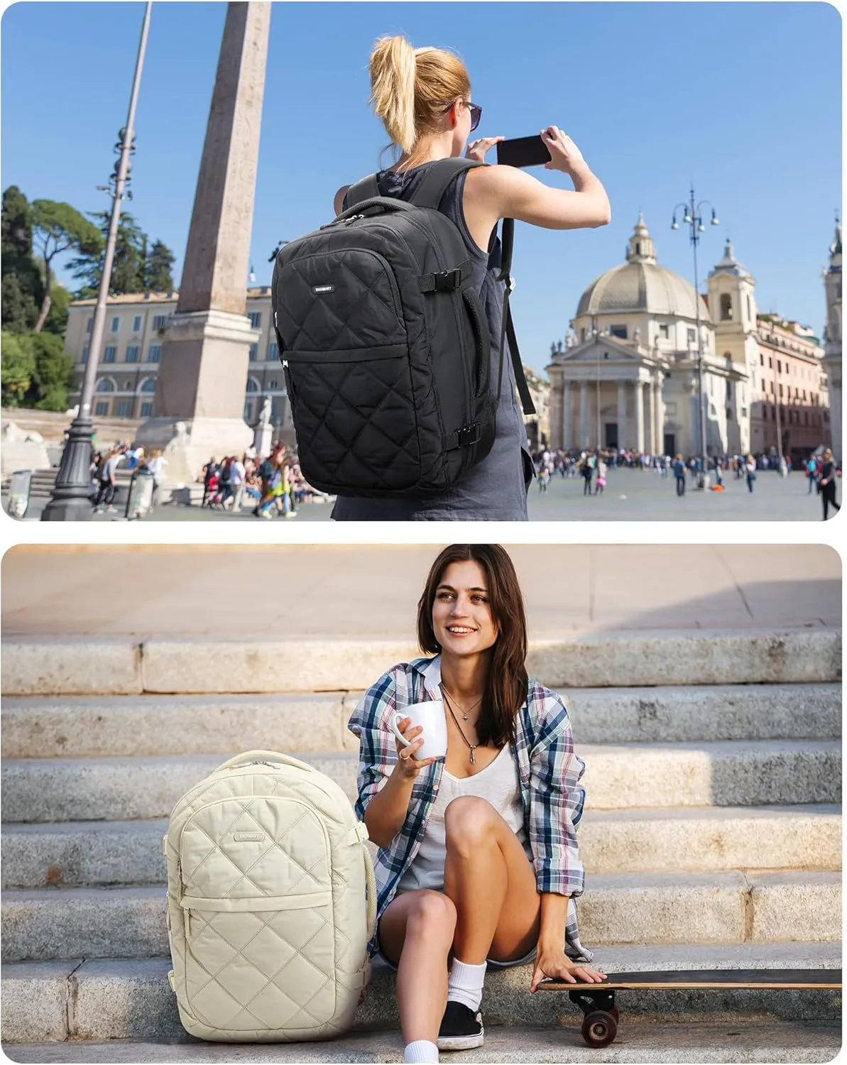 BAGSMART Travel Backpack, 30L Flight Approved Carry on Backpack with Door Lock, TSA Personal Item Backpack with 15.6 Inch Laptop Compartment & Shoe Bag,Suitcase for Travel, Classic Beige