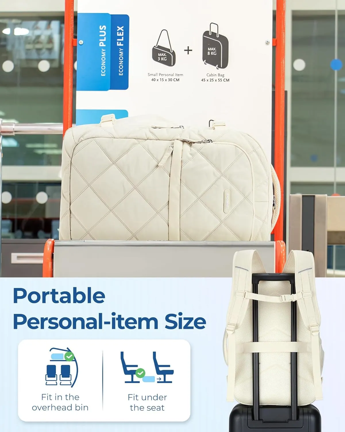 BAGSMART Travel Backpack, 30L Flight Approved Carry on Backpack with Door Lock, TSA Personal Item Backpack with 15.6 Inch Laptop Compartment & Shoe Bag,Suitcase for Travel, Classic Beige