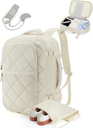 BAGSMART Travel Backpack, 30L Flight Approved Carry on Backpack with Door Lock, TSA Personal Item Backpack with 15.6 Inch Laptop Compartment & Shoe Bag,Suitcase for Travel, Classic Beige