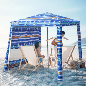 Beach Cabana, 6.2'6.2' Beach Canopy with Side Wall, UPF 50  UV Protection Easy Setup Tent Sun Shelter with Sand Pockets for Whole Family(Summer Sailboat)