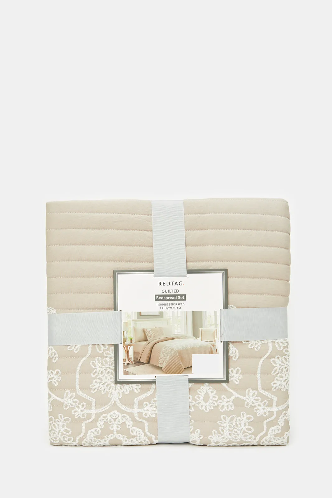 Beige 2 Piece Floral Bedspread (Single Size)