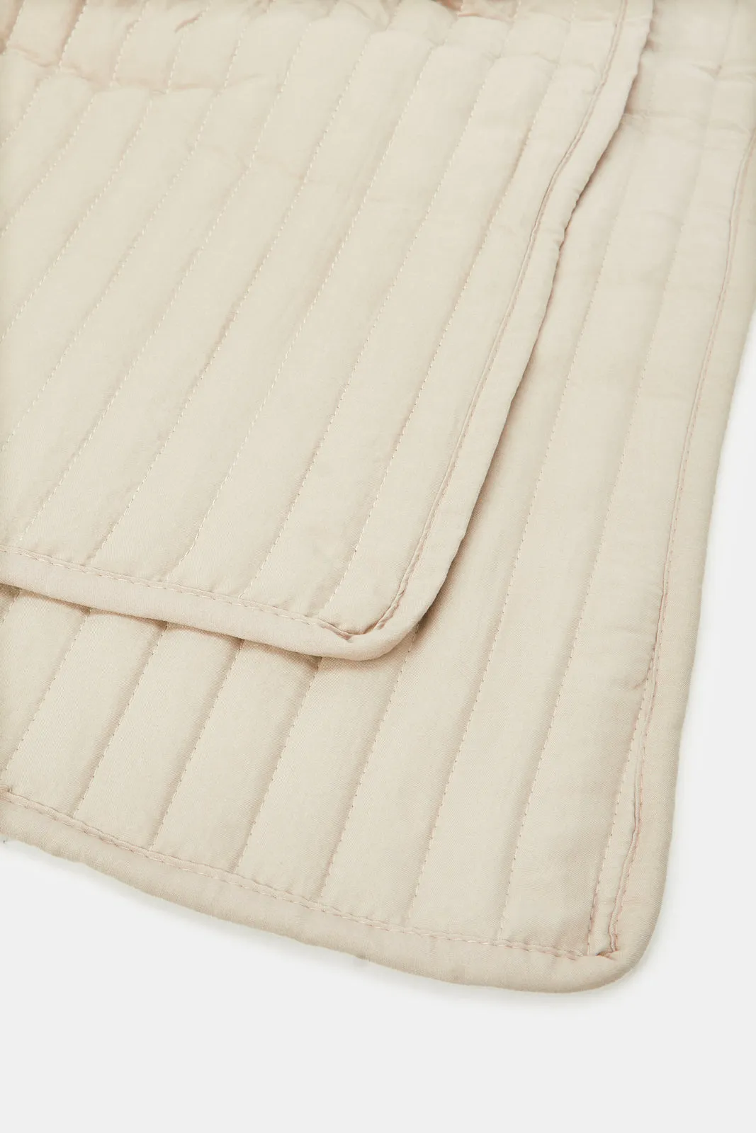 Beige 2 Piece Floral Bedspread (Single Size)