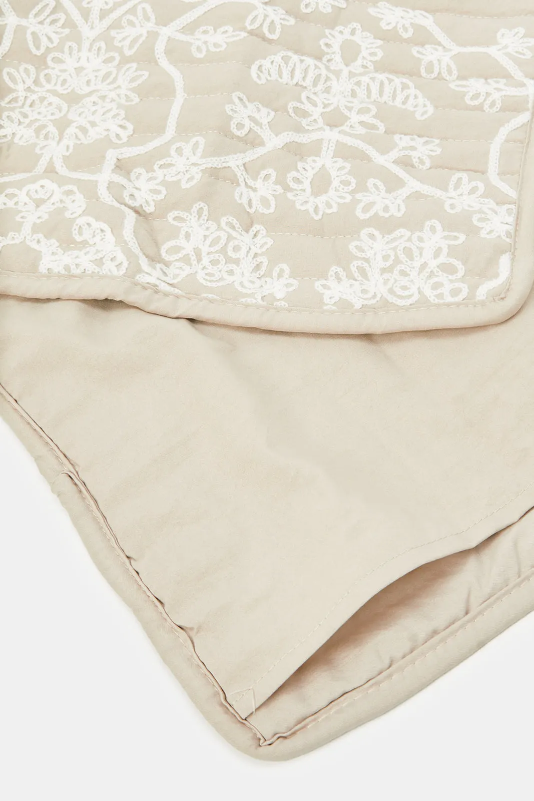 Beige 2 Piece Floral Bedspread (Single Size)