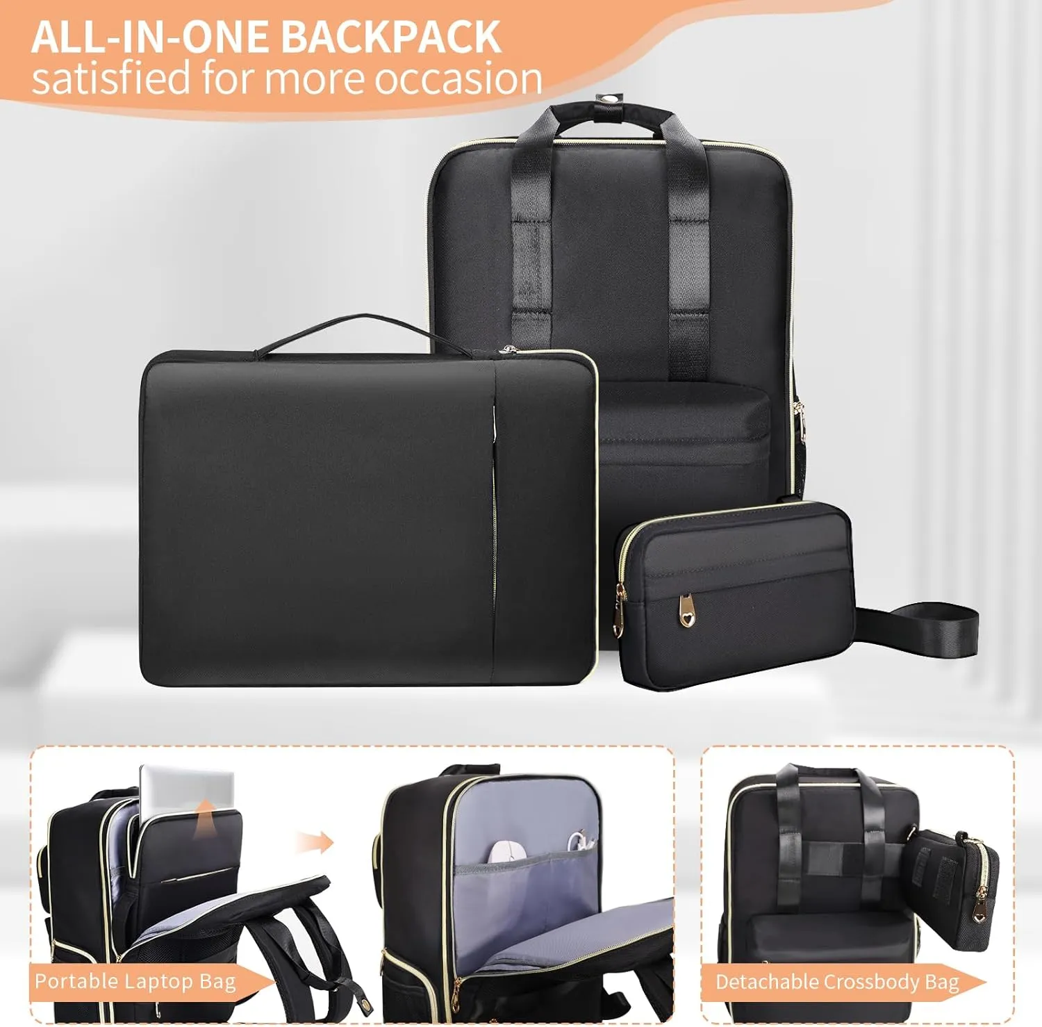 BERTASCHE Travel Backpack for Women, 35L Carry On Backpack Flight Approved with Shoe Pouch, Expandable Personal Item Travel Bag TSA 15.6'' Laptop Backpack for Work Trip Weekender Casual Daypack, Black