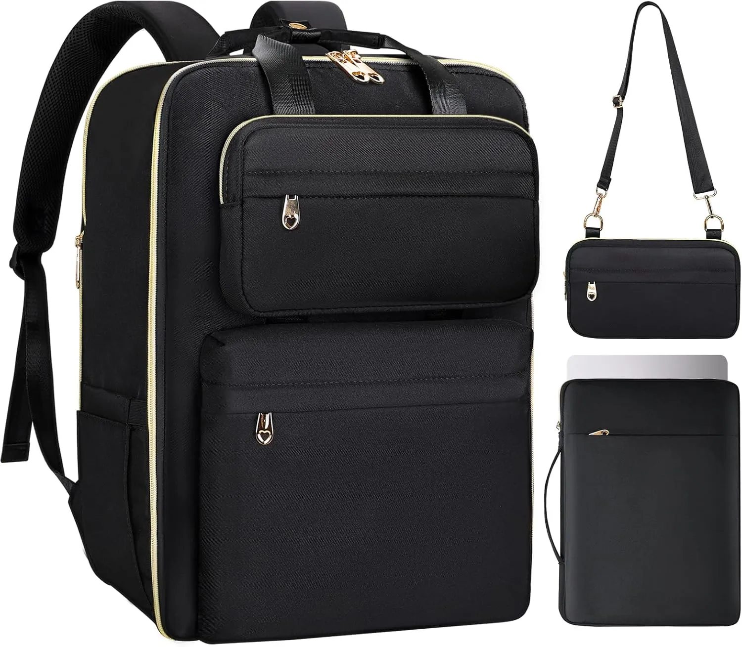 BERTASCHE Travel Backpack for Women, 35L Carry On Backpack Flight Approved with Shoe Pouch, Expandable Personal Item Travel Bag TSA 15.6'' Laptop Backpack for Work Trip Weekender Casual Daypack, Black