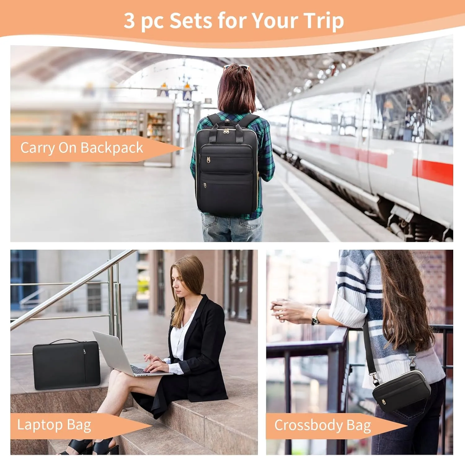 BERTASCHE Travel Backpack for Women, 35L Carry On Backpack Flight Approved with Shoe Pouch, Expandable Personal Item Travel Bag TSA 15.6'' Laptop Backpack for Work Trip Weekender Casual Daypack, Black
