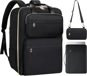BERTASCHE Travel Backpack for Women, 35L Carry On Backpack Flight Approved with Shoe Pouch, Expandable Personal Item Travel Bag TSA 15.6'' Laptop Backpack for Work Trip Weekender Casual Daypack, Black