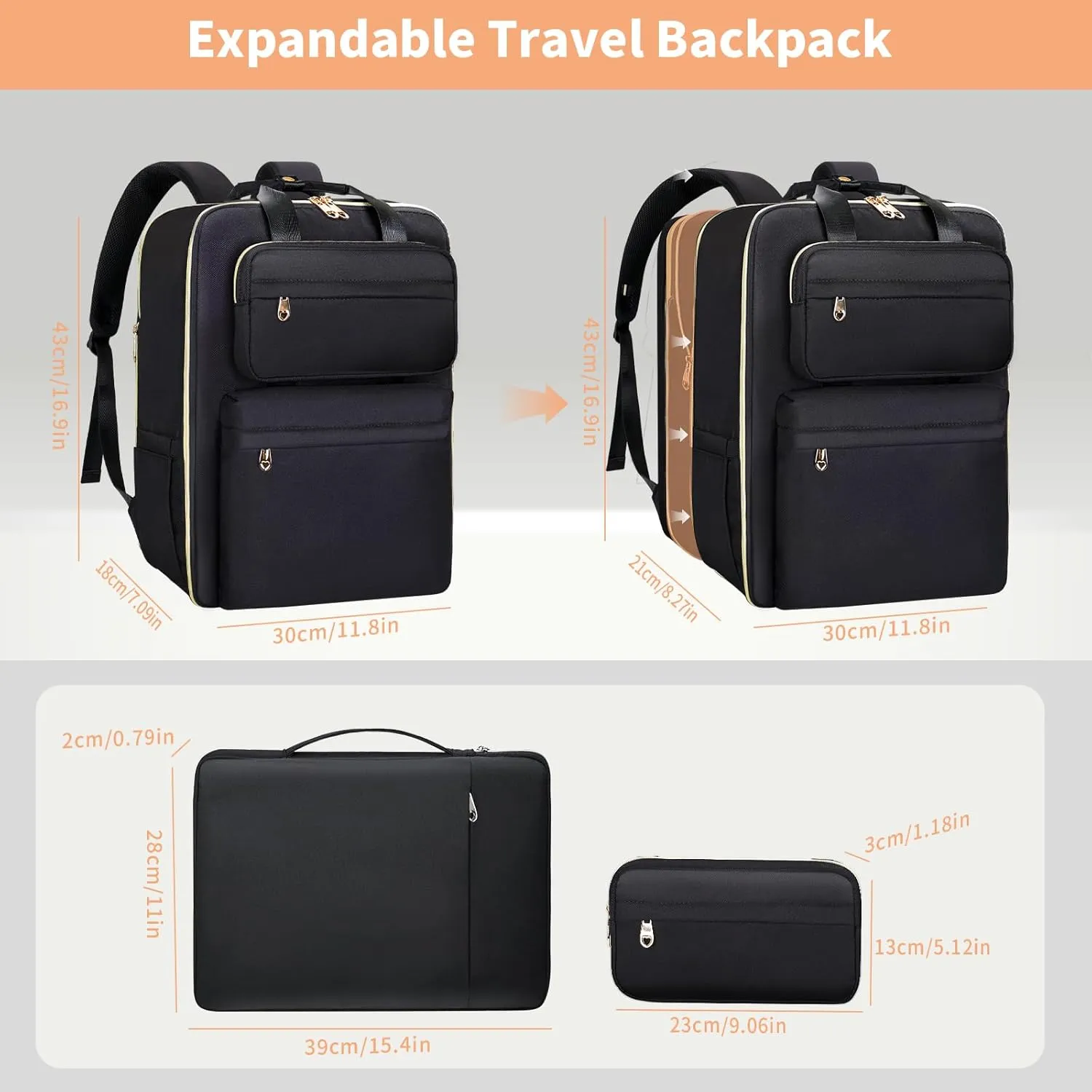 BERTASCHE Travel Backpack for Women, 35L Carry On Backpack Flight Approved with Shoe Pouch, Expandable Personal Item Travel Bag TSA 15.6'' Laptop Backpack for Work Trip Weekender Casual Daypack, Black