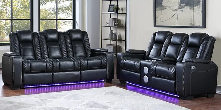 Black Leather Power Reclining Sofa, Loveseat