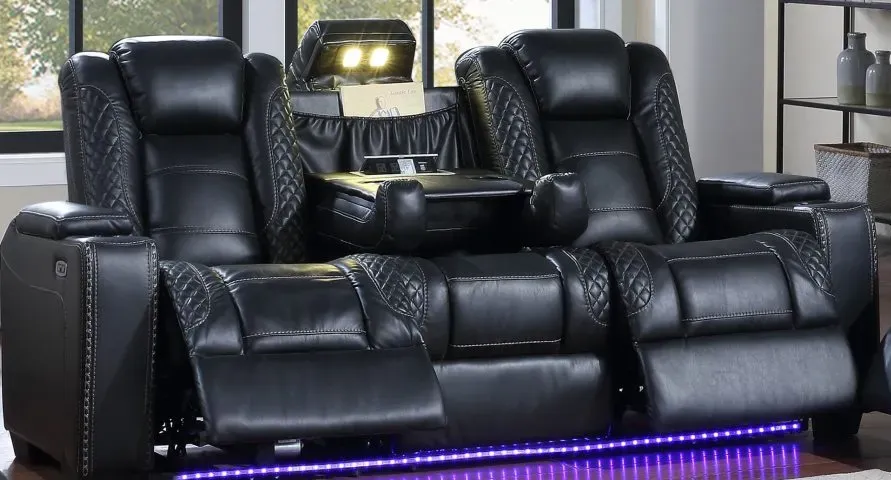 Black Leather Power Reclining Sofa, Loveseat
