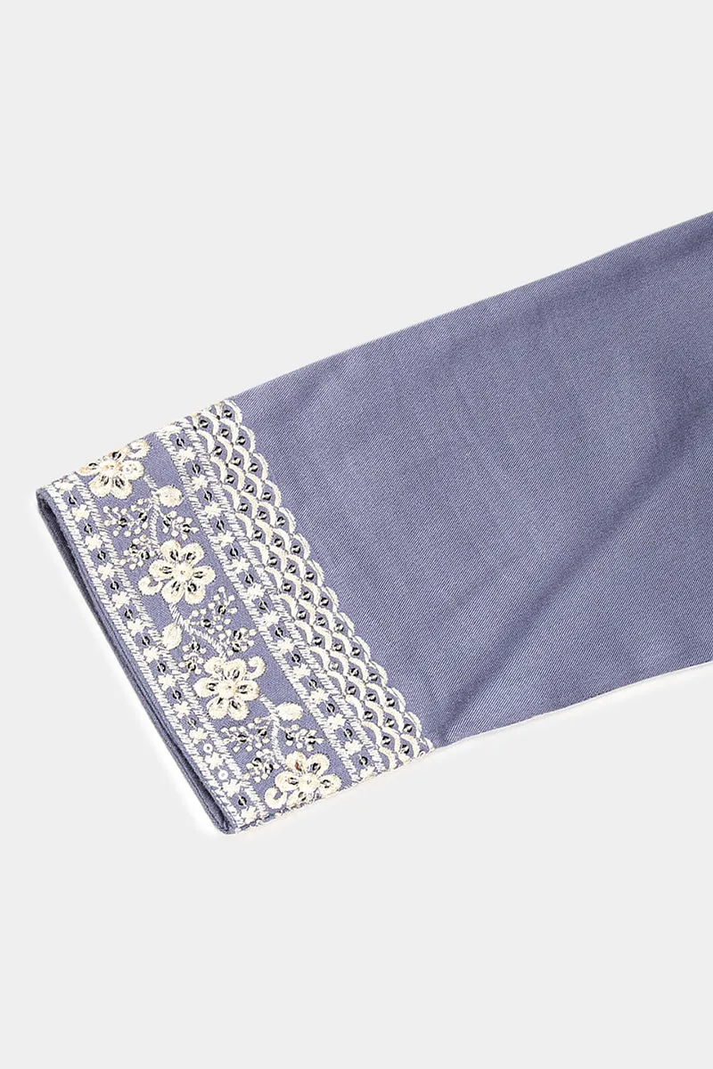 Blue Pottery Viscose Rayon Embroidered Straight Kurta