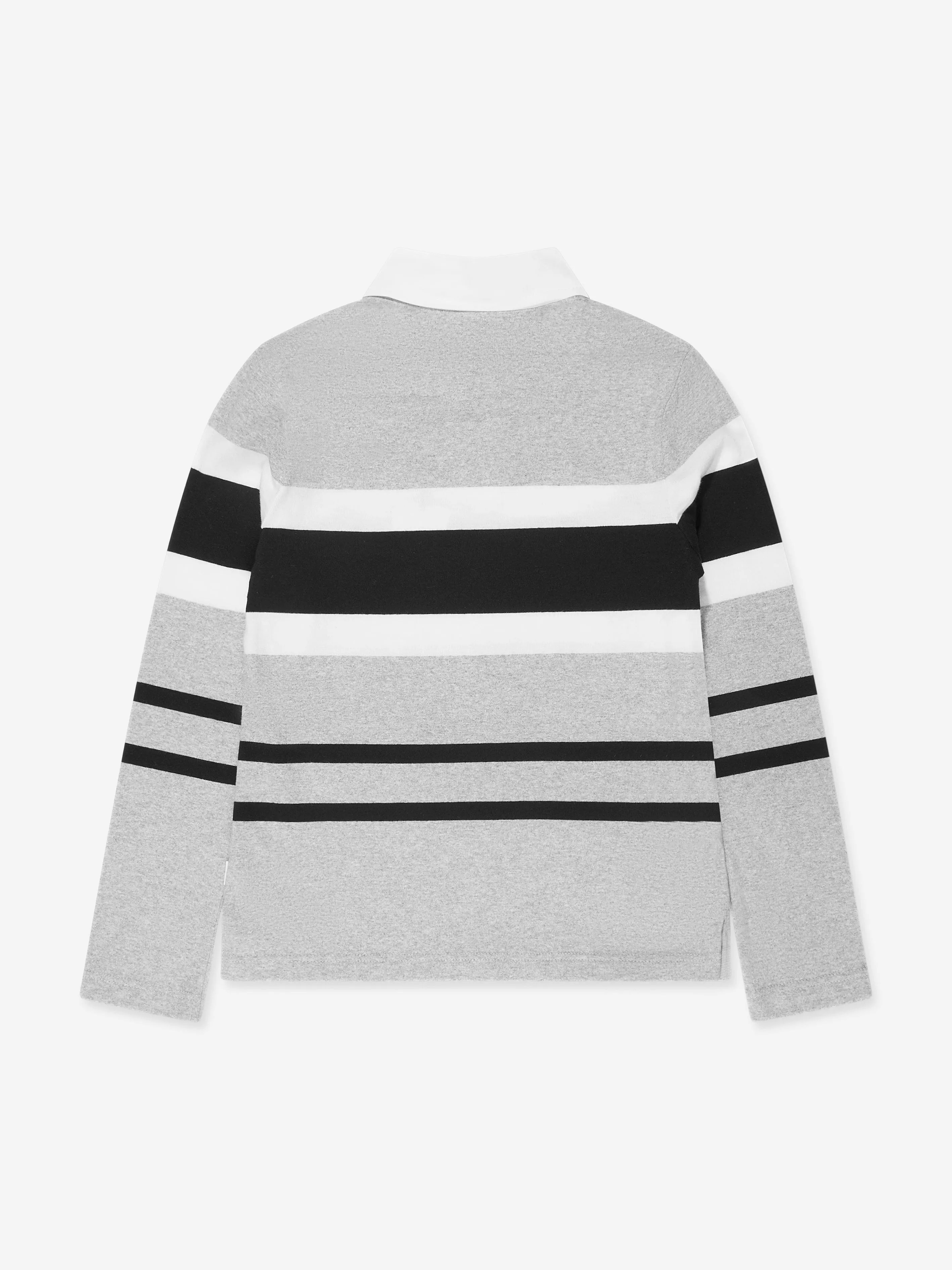BOSS Boys Long Sleeve Striped Polo Shirt in Grey