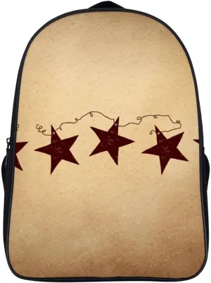 Brown Retro Star Primitive Countryside Double Compartment Large Capacity Backpack Unisex