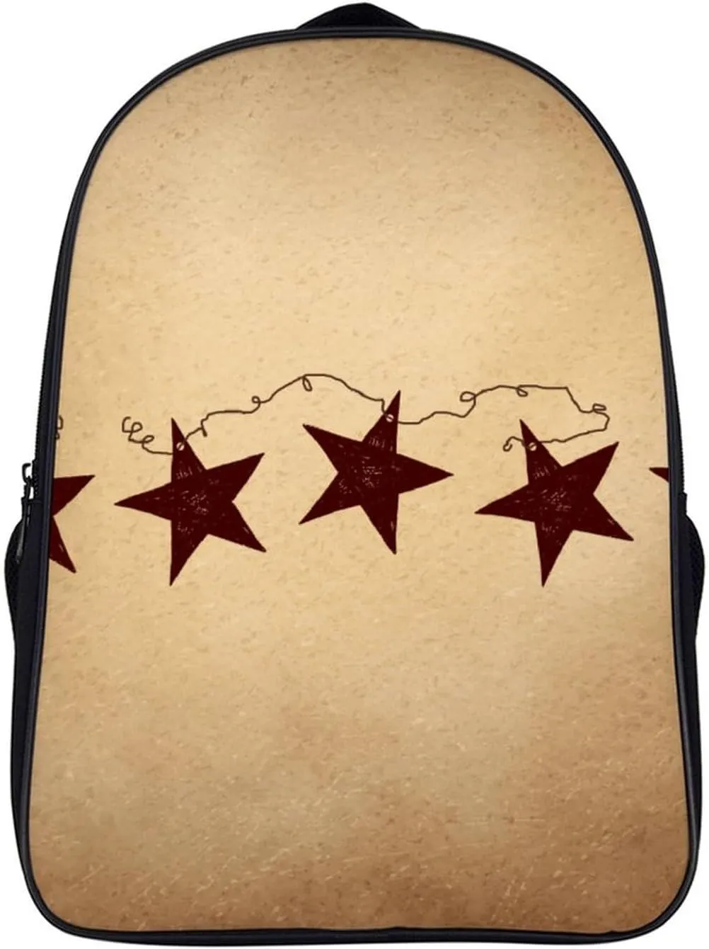 Brown Retro Star Primitive Countryside Double Compartment Large Capacity Backpack Unisex