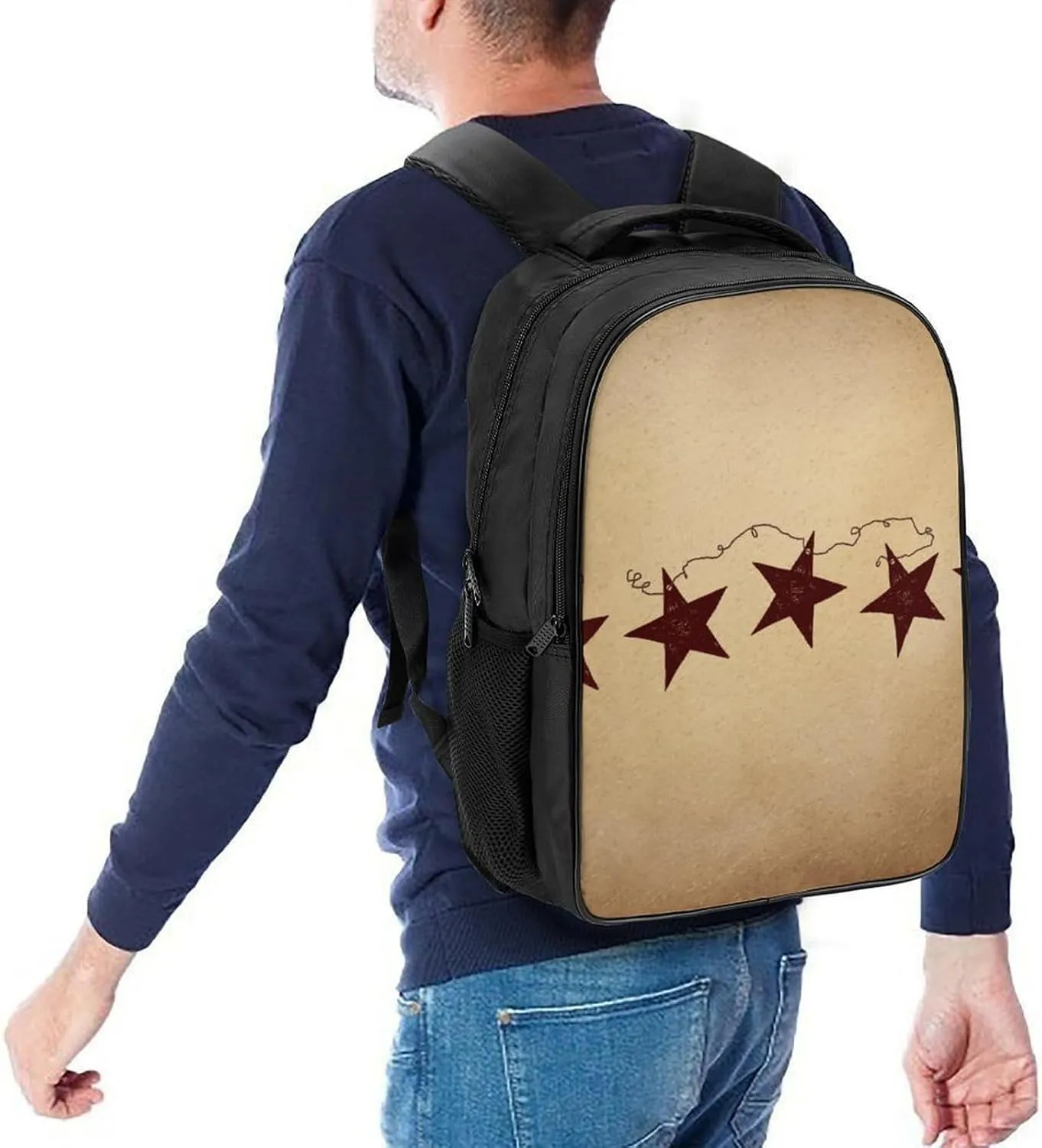 Brown Retro Star Primitive Countryside Double Compartment Large Capacity Backpack Unisex