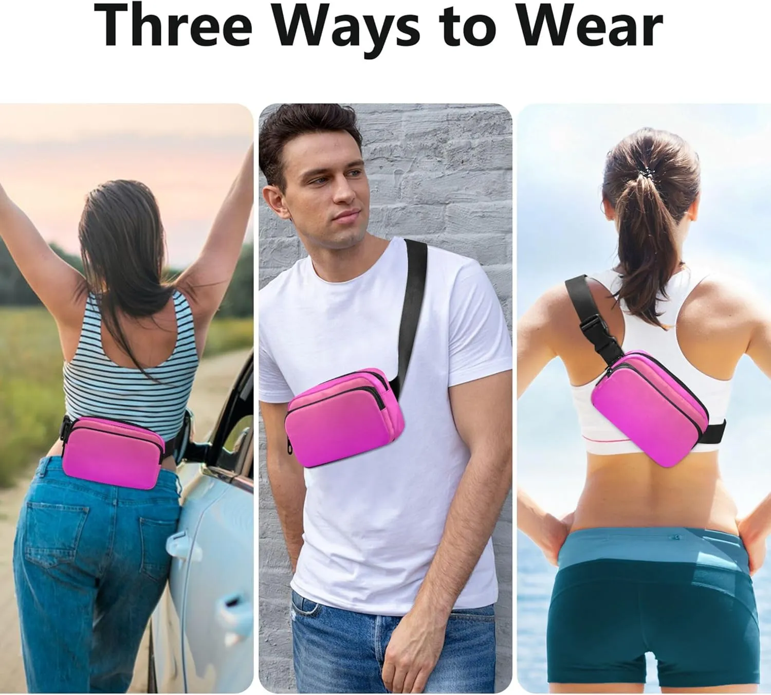 Coral Pink Magenta Gradient Women Fanny Packs Fashion Belt Bag Hip Pouch Waterproof Waist Bag for Women