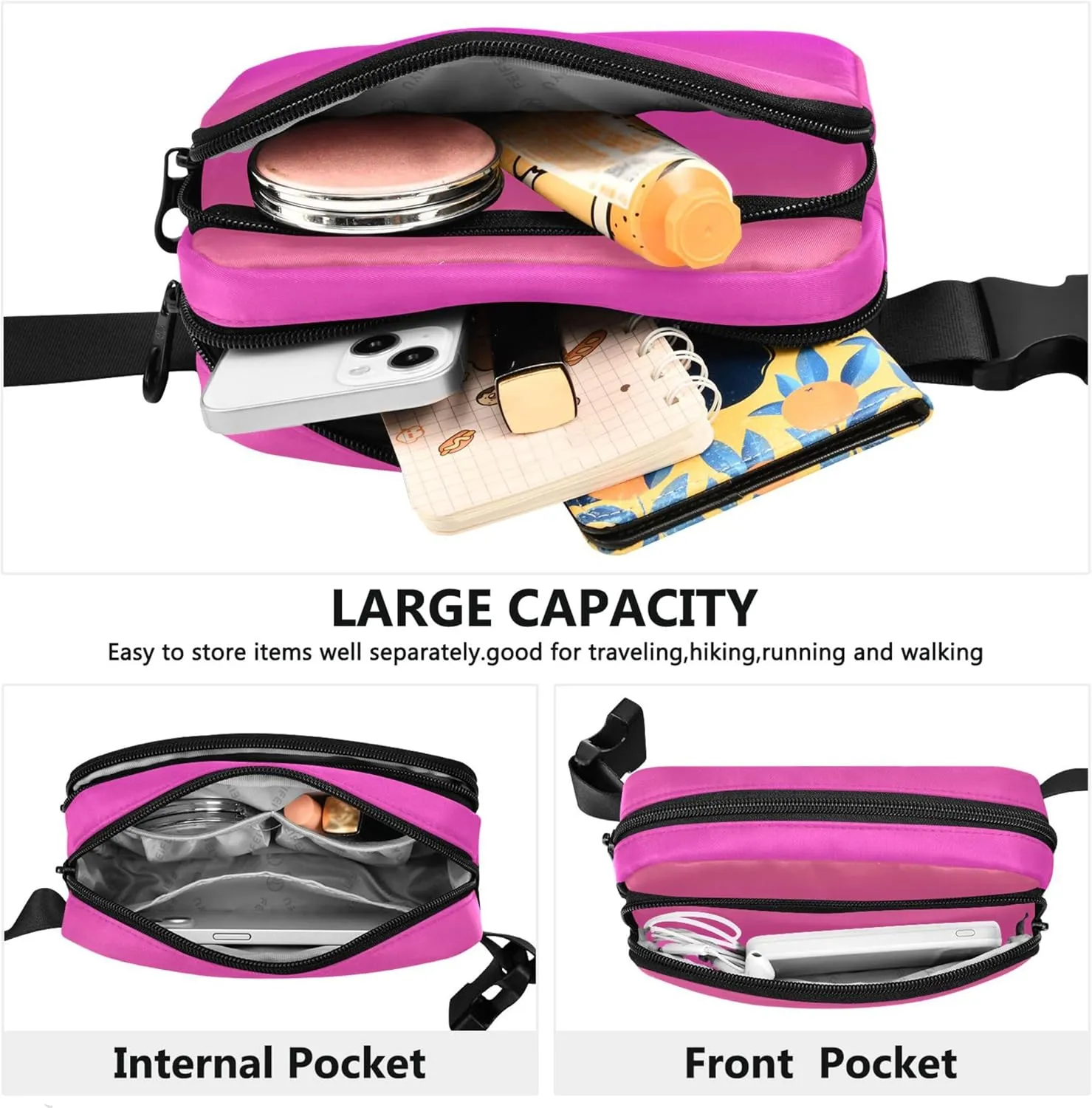 Coral Pink Magenta Gradient Women Fanny Packs Fashion Belt Bag Hip Pouch Waterproof Waist Bag for Women