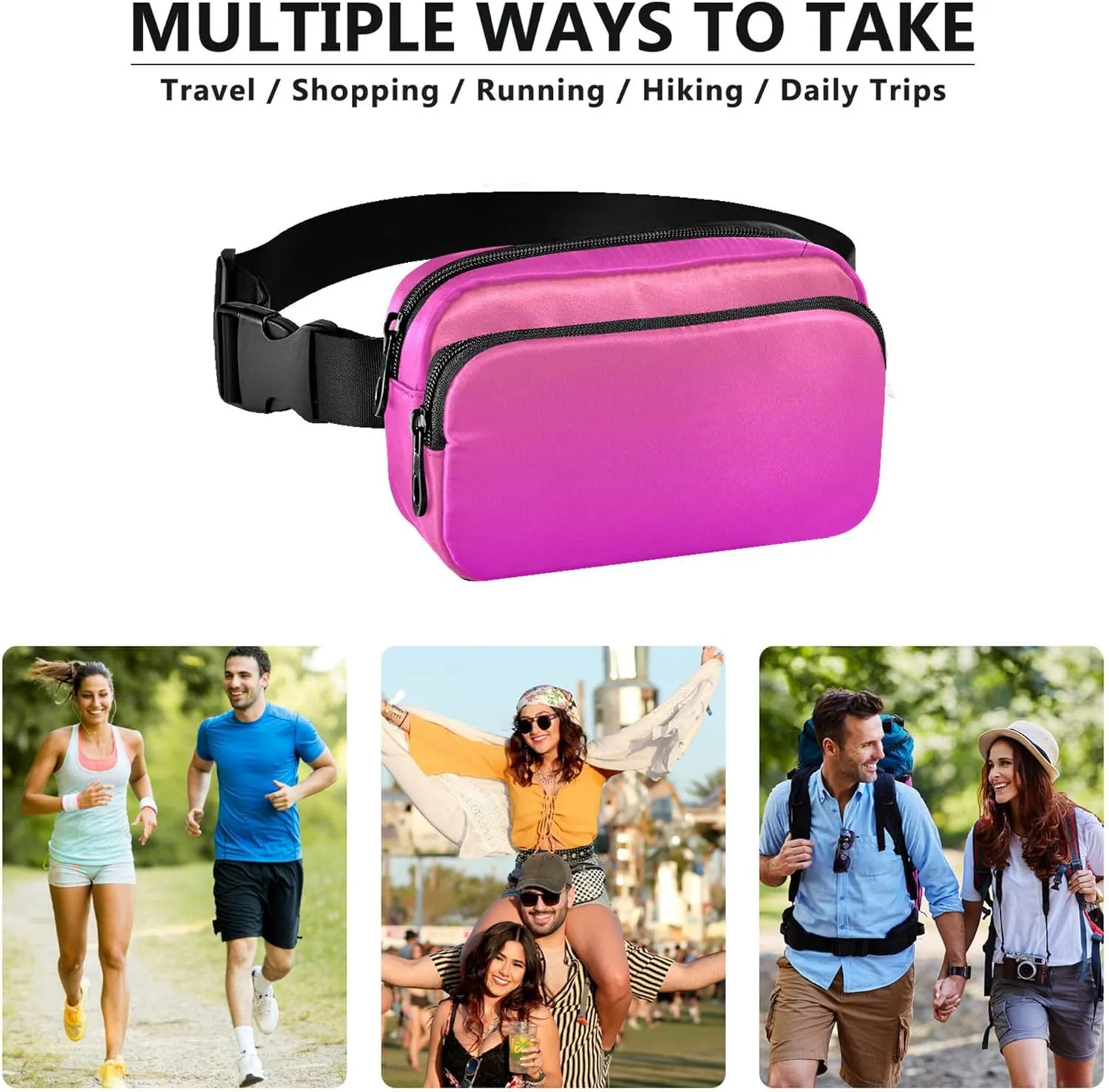 Coral Pink Magenta Gradient Women Fanny Packs Fashion Belt Bag Hip Pouch Waterproof Waist Bag for Women