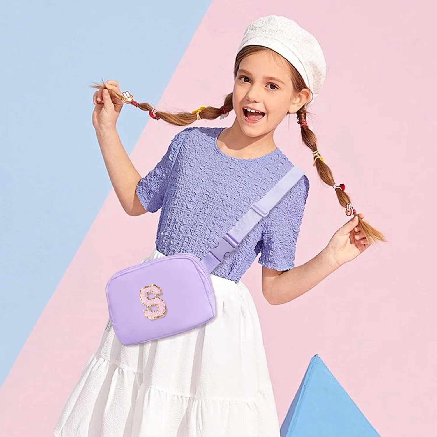 COSHAYSOO Initial Belt Bag Crossbody Letter Fanny Waist Pack Small for Teenage Girls Women Traveling Must Have Cross Body Purse Preppy Monogrammed Birthday Christmas Gift Girly Stuff Lavender S