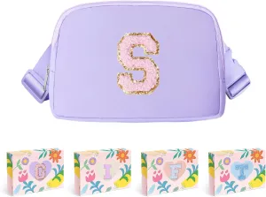 COSHAYSOO Initial Belt Bag Crossbody Letter Fanny Waist Pack Small for Teenage Girls Women Traveling Must Have Cross Body Purse Preppy Monogrammed Birthday Christmas Gift Girly Stuff Lavender S