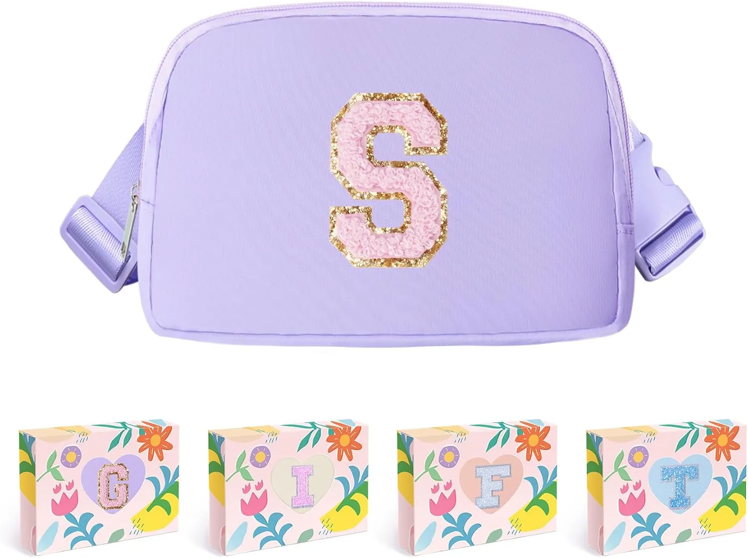 COSHAYSOO Initial Belt Bag Crossbody Letter Fanny Waist Pack Small for Teenage Girls Women Traveling Must Have Cross Body Purse Preppy Monogrammed Birthday Christmas Gift Girly Stuff Lavender S