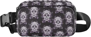 Custom Purple Sugar Skull Women Fanny Pack Hip Bag Belt Purse Waterproof Flower Waist Purse for Women