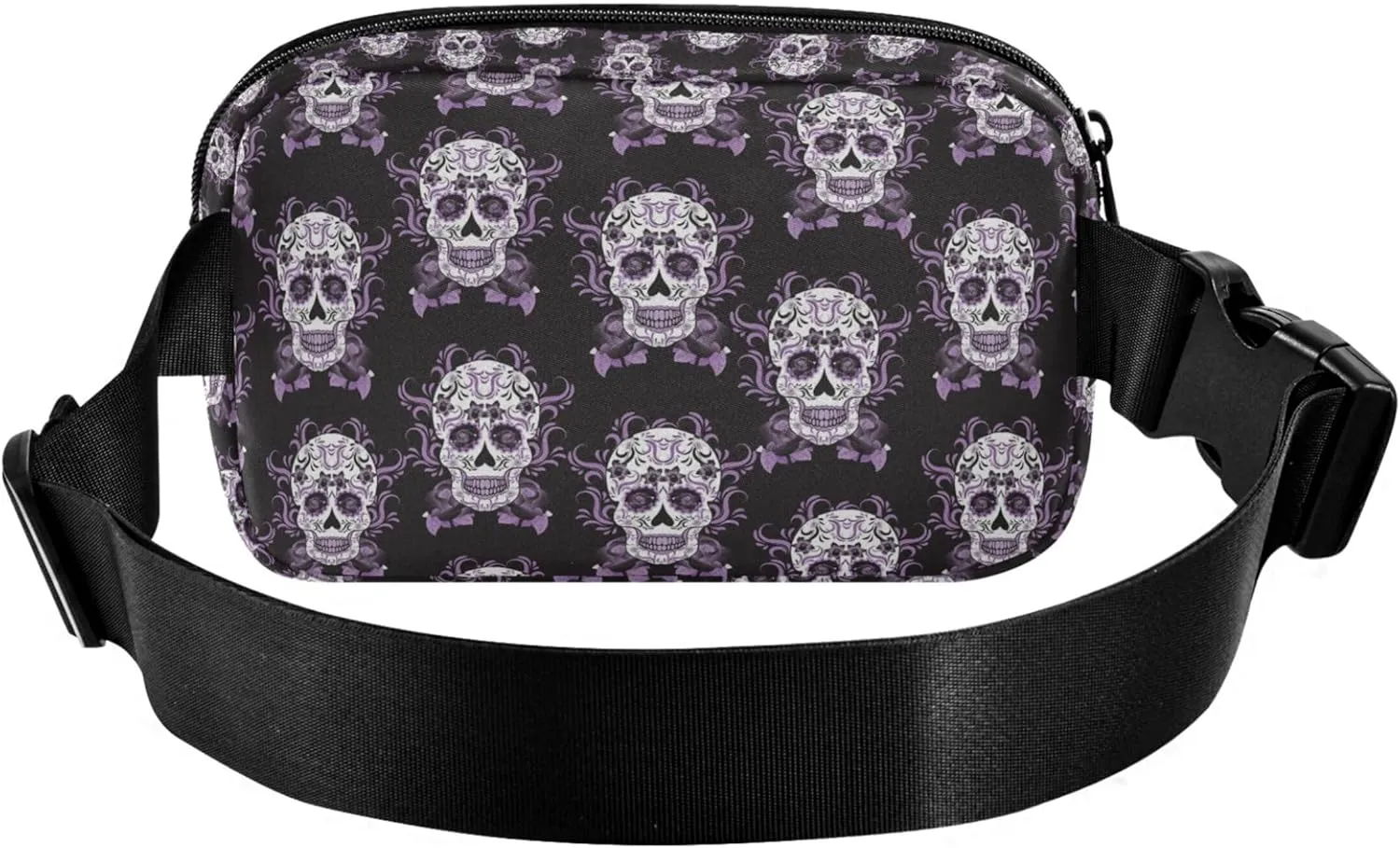 Custom Purple Sugar Skull Women Fanny Pack Hip Bag Belt Purse Waterproof Flower Waist Purse for Women