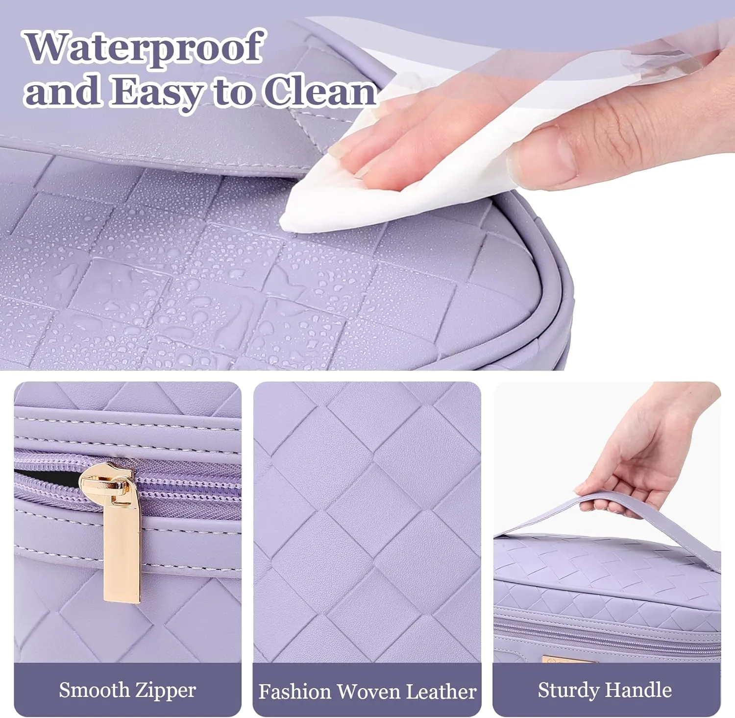Dajasan Makeup Bag, Travel Cosmetic Bag for Girls Women, Large Capacity Makeup Organizer Case, Travel Toiletry Bag, PU Leather Waterproof 11.81 x 6.7 x 7.09 Inch (Purple)