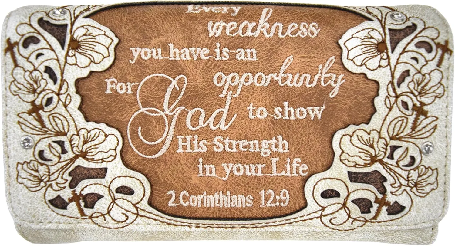 Embroidered Cross Scripture Bible Verse 2 Corinthians 12:9 Purse Studded Western Style Handbag Women Shoulder Bags Wallet Set