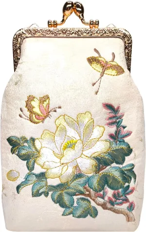 Embroidery Floral Mini Retro Buckle Crossbody Shoulder Bag with Chain Strap