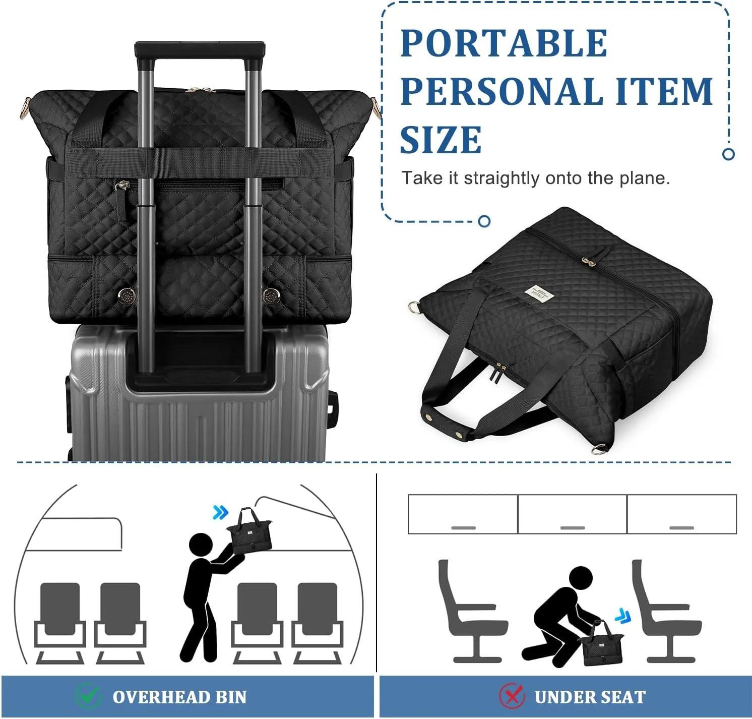 ETRONIK Travel Bag, Weekender Bags for Women, Personal Item Travel Bag with Wet Pocket, Duffel Bag for Travel with Shoes Compartment, 37L Hospital Bag for Labor and Delivery (Black)