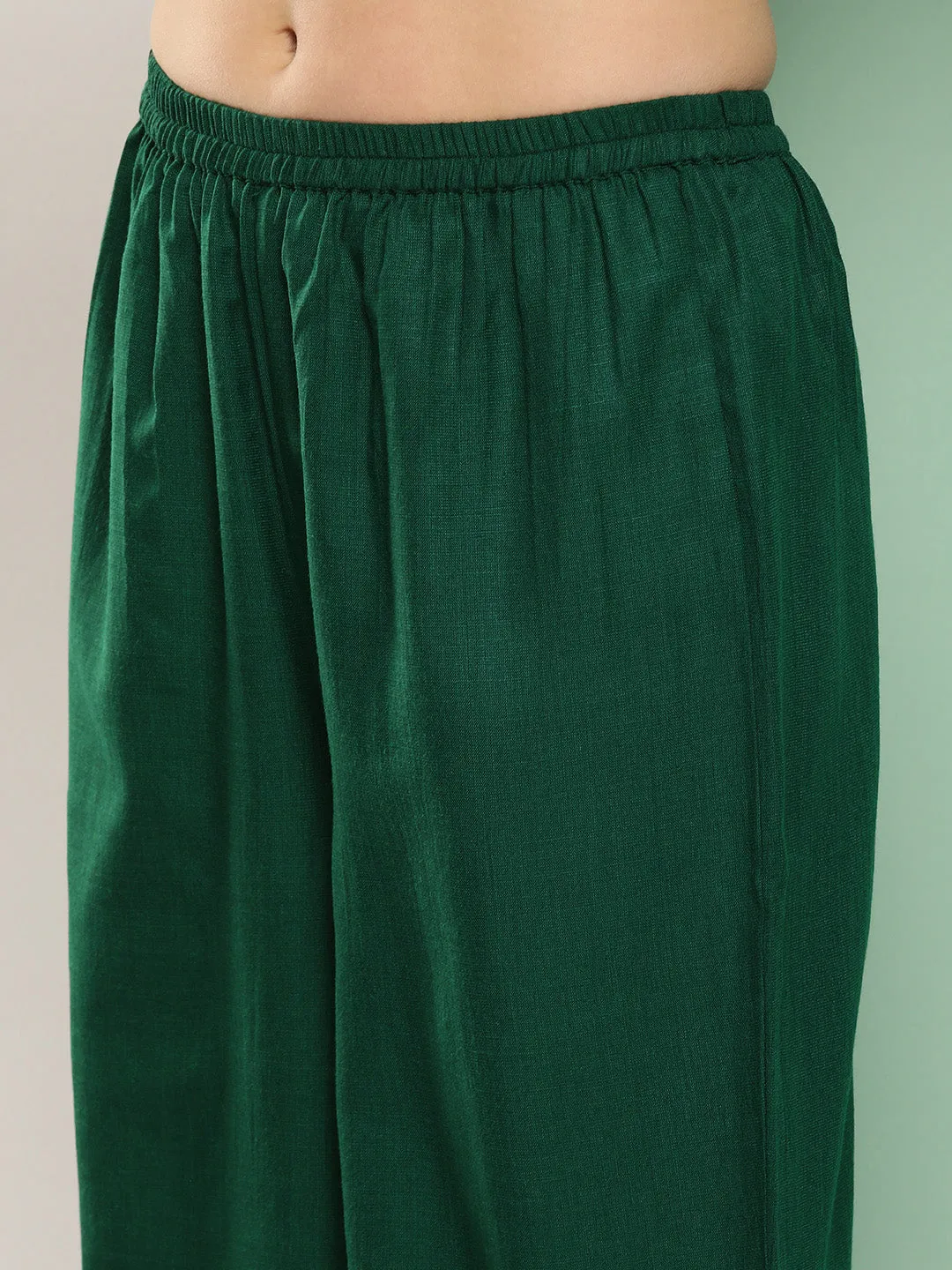 Green Embroidered Kurta With Green Solid Palazzo.