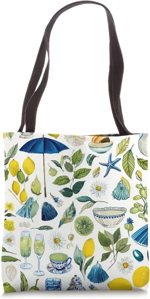 Italian Summer Fruit Collage with Coastal Citrus Aesthetic Tote Bag