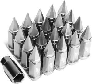 J2 Engineering LN-T7-020-15-SL Silver 7075 Aluminum M12 x 1.5 20Pcs L: 75mm Spiky Cap Lug Nut w/Adapter