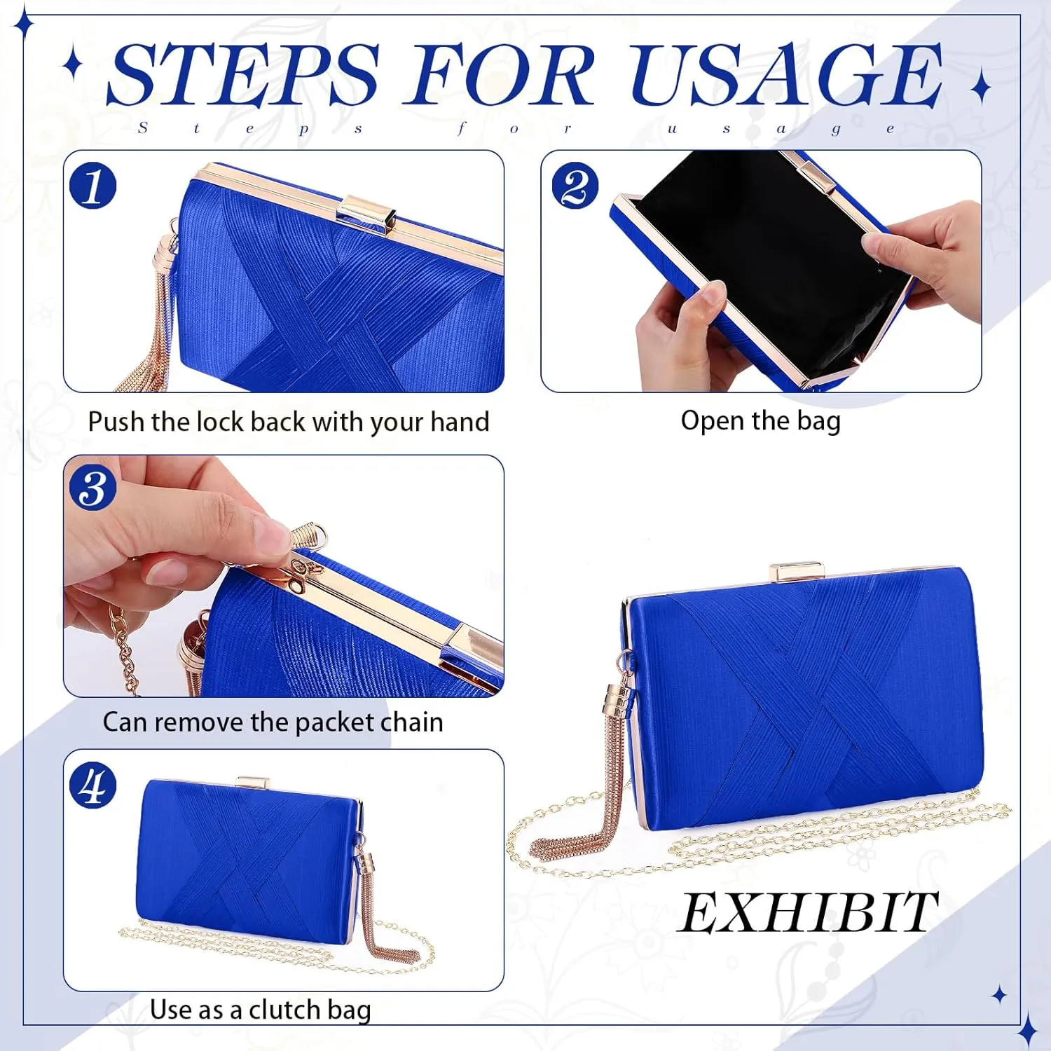 Jadive 3 Pcs Clutch Purses for Women Handbag Evening Purses Bag for Wedding Vintage Banquet Handbag Earrings Necklace Set
