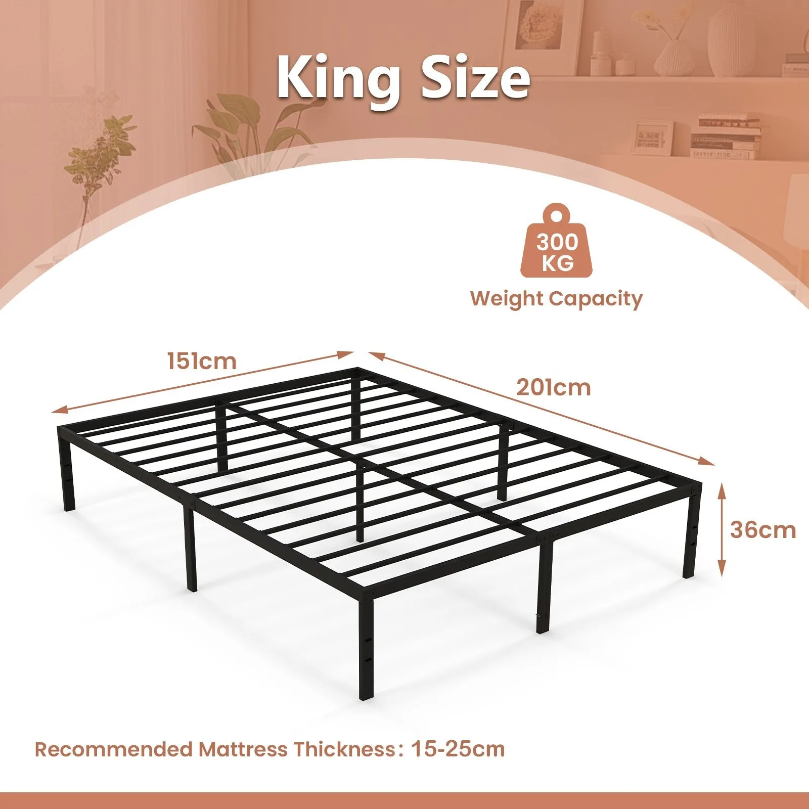 King Size Heavy Duty Metal Platform Bed Frame