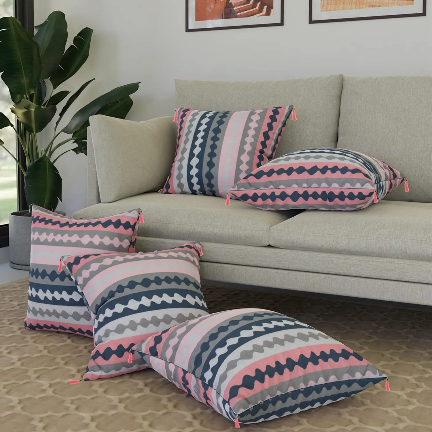 Kuber Industries Bolster Cover | Soft Cotton 2 Piece Bolster Cover Set | 3 Piece Square Cushion Cover Set | Zig Zag Design Bolster & Cushion Cover Set | Pack of 5 | Multicolor