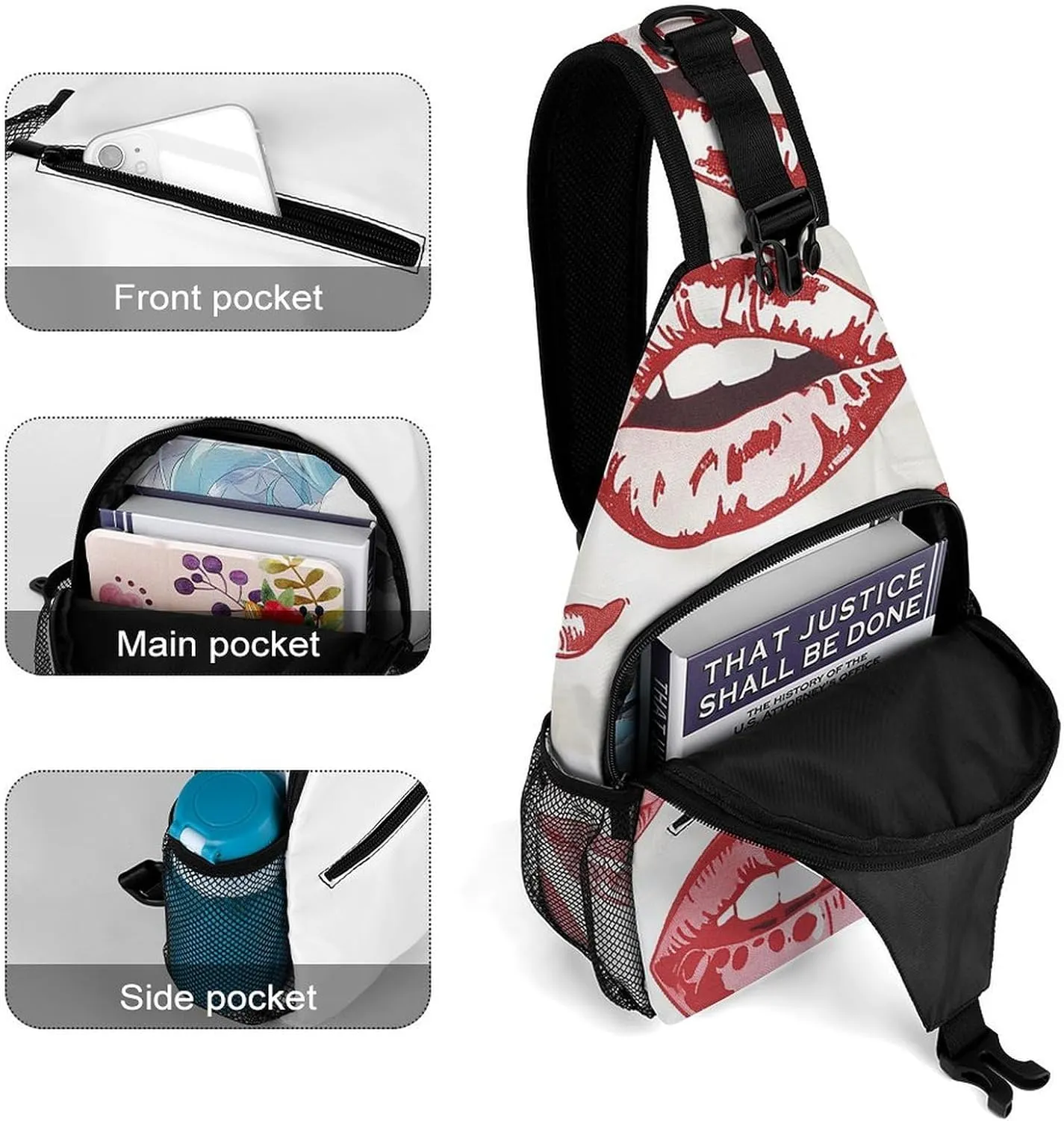 Lightweight Chest Bag Crossbody Bag Red Lips Pattern Sling Backpack for Women Men Sports Travel