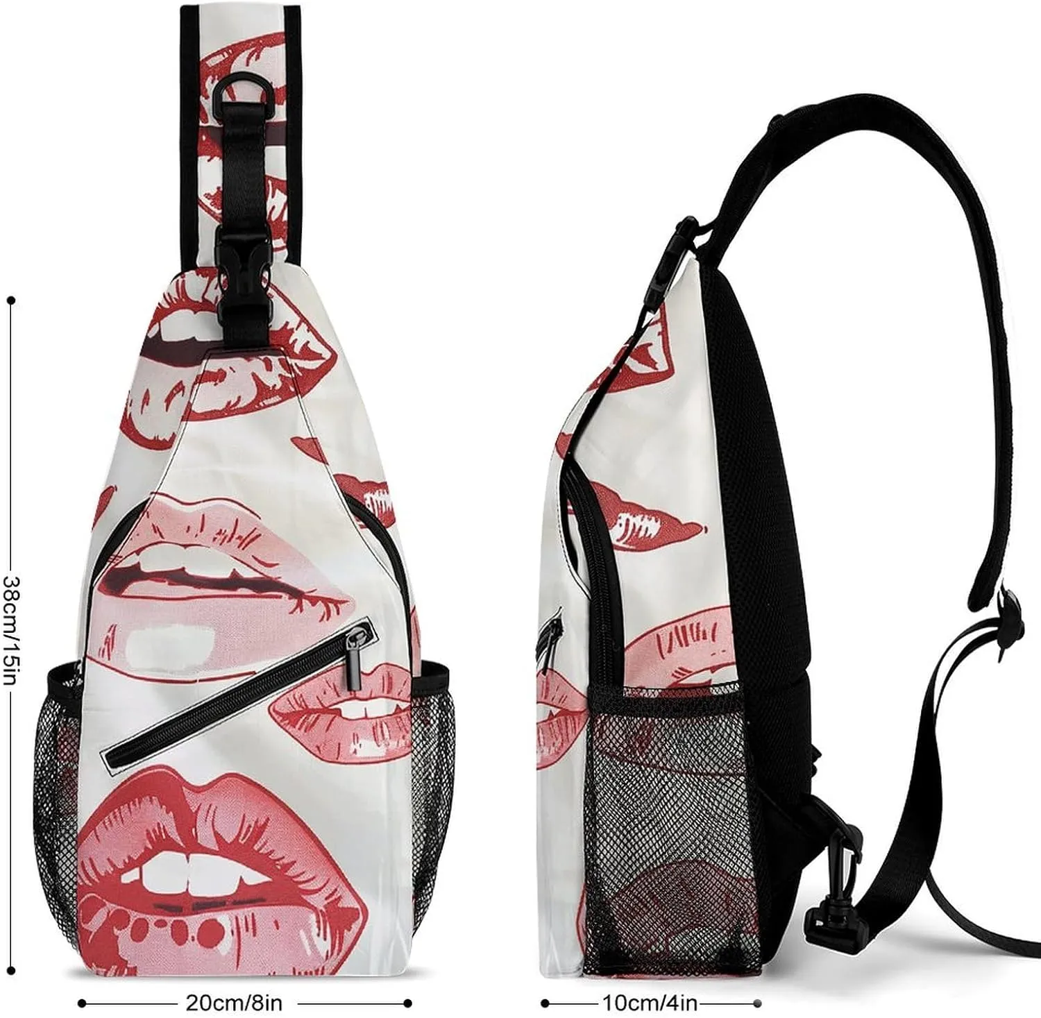 Lightweight Chest Bag Crossbody Bag Red Lips Pattern Sling Backpack for Women Men Sports Travel