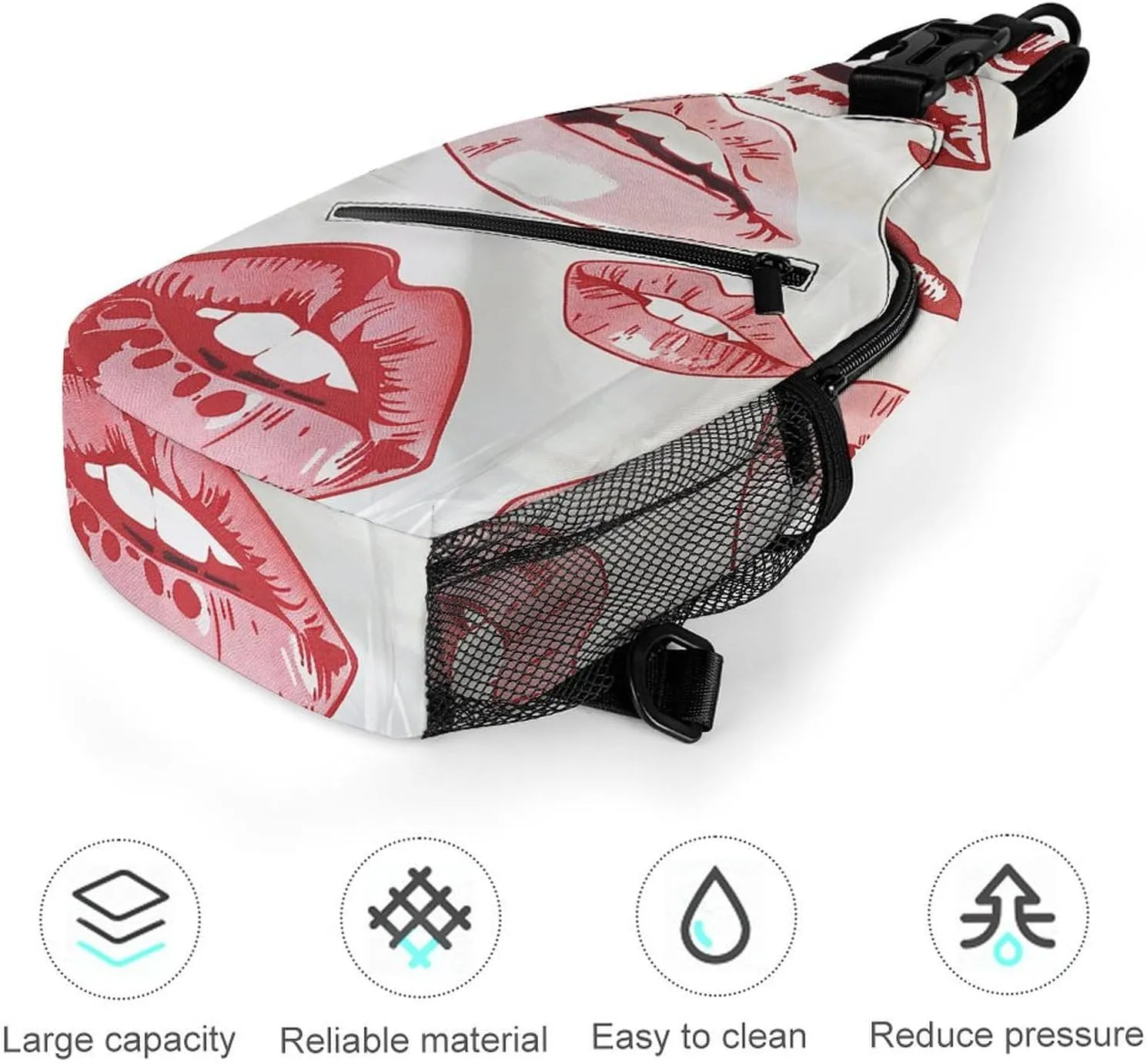 Lightweight Chest Bag Crossbody Bag Red Lips Pattern Sling Backpack for Women Men Sports Travel