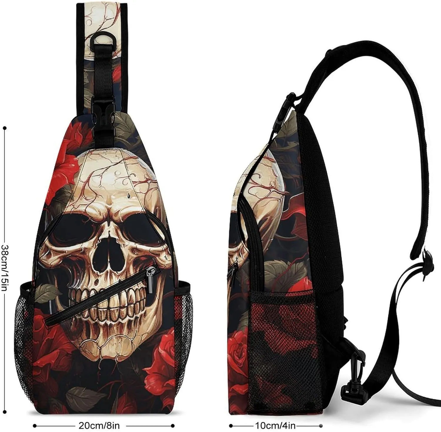 Lightweight Chest Bag Crossbody Bag Skull Rose-Red Sling Backpack for Women Men Sports Travel